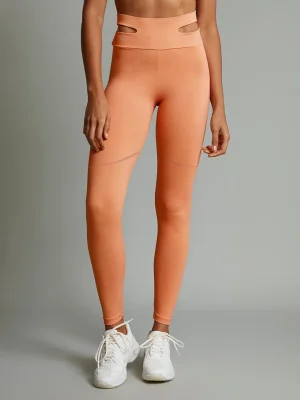 CALÇA LEGGING RECORTE CÓS LARANJA APRICOT CLARO