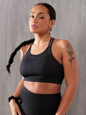 TOP CROPPED CANELADO PRETO